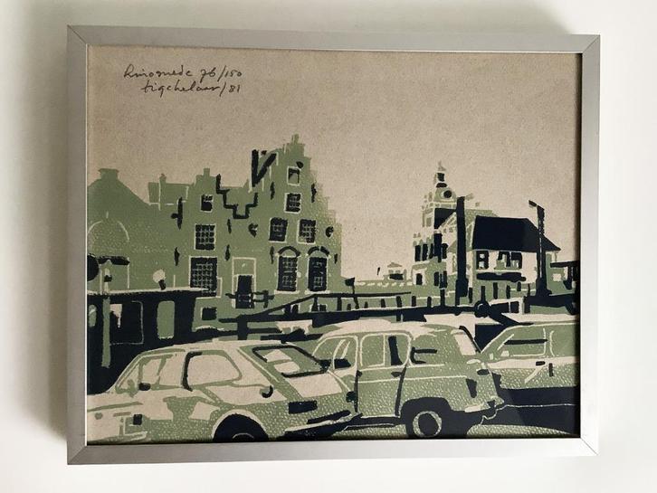 Linosnede André Tigchelaar 1981, Antiek en Kunst, Kunst | Etsen en Gravures, Verzenden