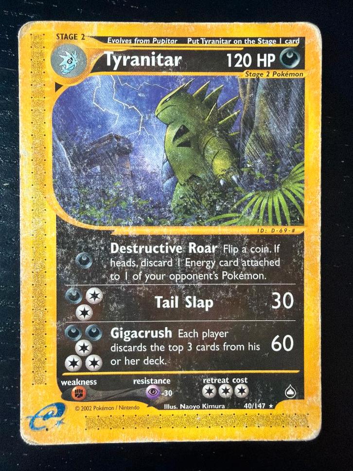 Zeldzame Pokémon kaart – Tyranitar 40/147 – Aquapolis (2002), Hobby en Vrije tijd, Verzamelkaartspellen | Pokémon, Gebruikt, Losse kaart