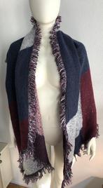 H&M blauw rood shawl sjaal gebreid franjes, Kleding | Dames, H&M, Verzenden, Maat 46/48 (XL) of groter, Zo goed als nieuw