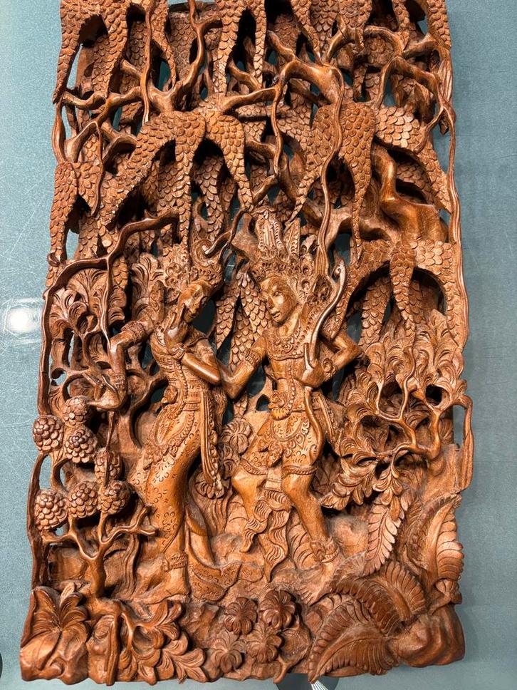 Indonesisch Houtsnijwerk Paneel, Antiek en Kunst, Kunst | Beelden en Houtsnijwerken, Ophalen of Verzenden