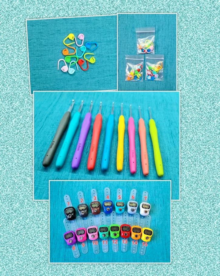 Set van 9 haaknaalden + toerenteller + 30 steekmarkeerders, Hobby en Vrije tijd, Breien en Haken, Nieuw, Haken, Naald, Ophalen of Verzenden