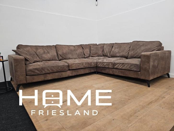 Hoekbank - Microvezel- bruin, Huis en Inrichting, Banken | Complete zithoeken, Zo goed als nieuw, Ophalen of Verzenden