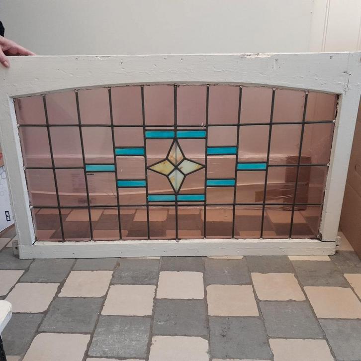 Glas-in-lood raam – vintage – restauratieproject, Antiek en Kunst, Curiosa en Brocante, Ophalen