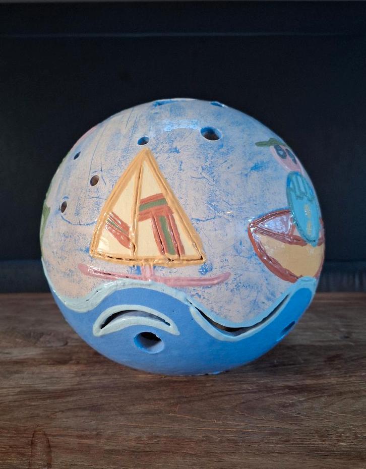 div. keramiek windlicht kunstobject bol lamp waxinelichtje, Huis en Inrichting, Woonaccessoires | Kandelaars en Kaarsen, Zo goed als nieuw