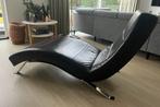 Donkerbruine leren chaise longue - verstelbare rugleuning, Ophalen, Eenpersoons, 125 tot 150 cm, Klassiek
