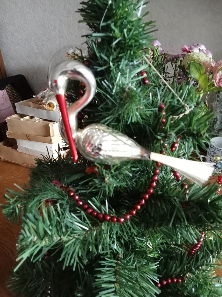 oude zilveren glazen  glazen ooievaar op clip, Diversen, Kerst, Gebruikt, Ophalen of Verzenden