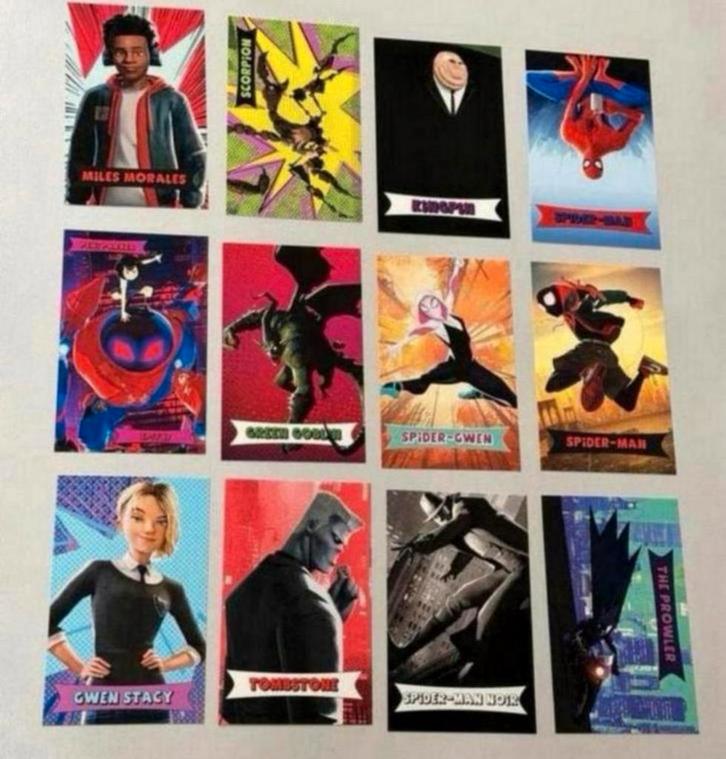 SPIDER-MAN INTO THE SPIDER-VERSE 12x verzamel kaart kaarten, Hobby en Vrije tijd, Verzamelkaartspellen | Overige, Nieuw, Meerdere kaarten