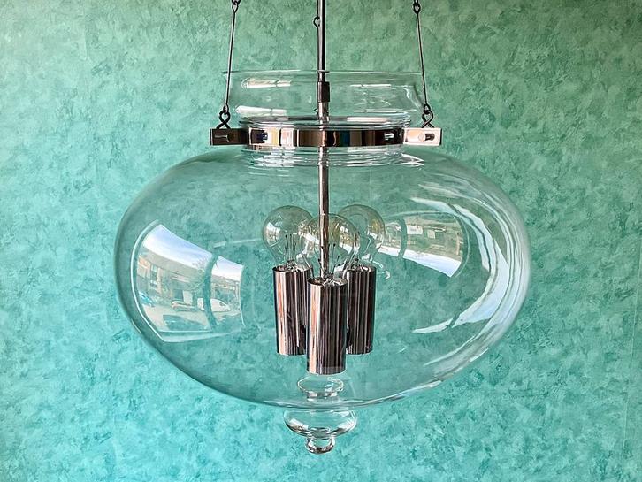 XL Vintage 70’s Glashütte Limburg Herbert Proft Druppellamp, Huis en Inrichting, Lampen | Plafondlampen, Gebruikt, Glas, Metaal