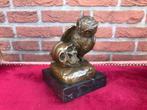 bronzen beeld, uil met koningsschedel, Ophalen of Verzenden