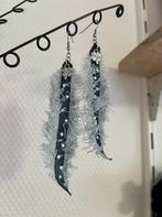 Oorbellen jeans strass bedel bloem, Overige materialen, Hangers, Blauw, Nieuw