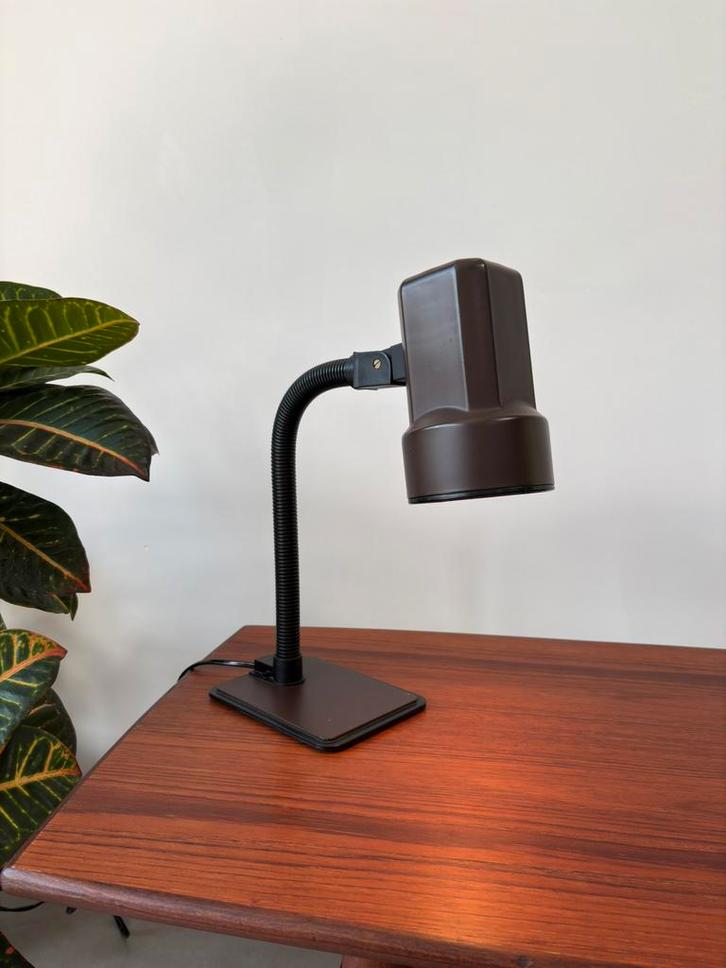 Vintage Bruin Bureaulampje Dutch Design Jaren 70, Huis en Inrichting, Lampen | Tafellampen, Zo goed als nieuw, Minder dan 50 cm