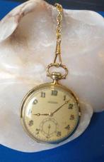 14 kt LONGINES Art Deco zakhorloge met chatelaine en fob, Ophalen of Verzenden, Goud, Overige merken