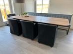 4 zwarte leren  eetkamerfauteuils / eetkamerstoelen, Ophalen, Zwart, Leer, Zo goed als nieuw