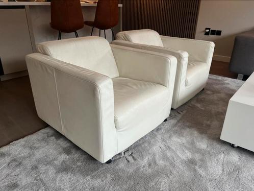 Leren witte fauteuils / woonkamerstoelen, Huis en Inrichting, Fauteuils, Gebruikt, Leer, 50 tot 75 cm, 75 tot 100 cm, Ophalen