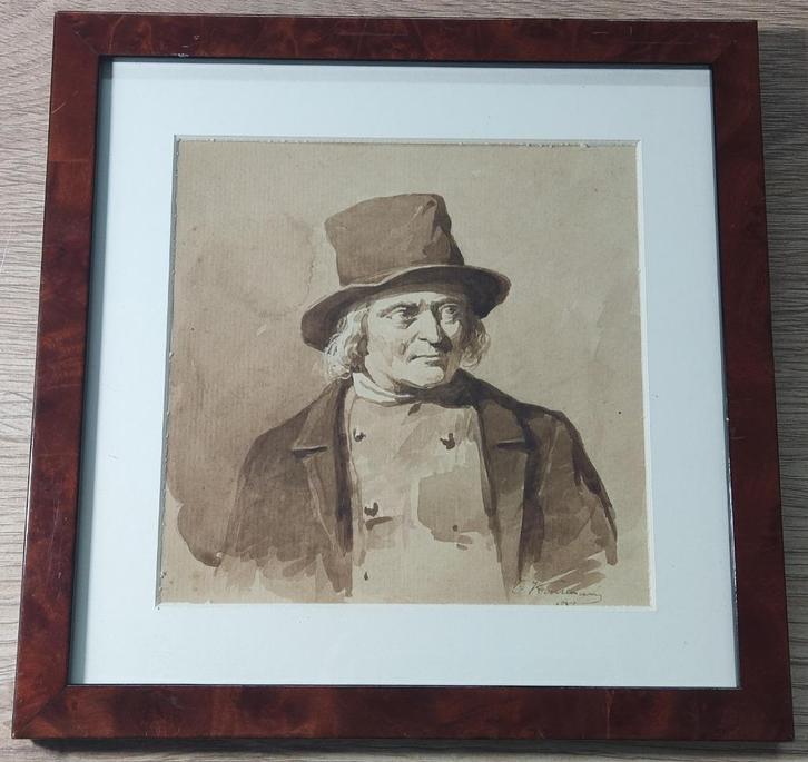 Cornelis Kruseman (1797-1857) - Sepiatekening (1851), Antiek en Kunst, Kunst | Schilderijen | Klassiek, Ophalen of Verzenden