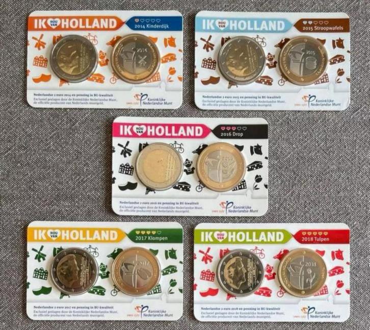 Collectie 2 Euromunten | Ik hou van Holland | 5 Coincards, Postzegels en Munten, Munten | Nederland, Setje, Euro's, Koningin Beatrix