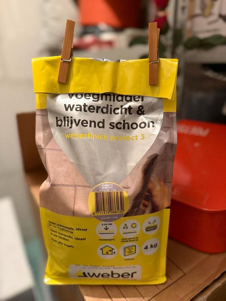 Weberfinish Protect 3 voegmiddel Lichtgrijs 4kg, Doe-het-zelf en Verbouw, Tegels, Nieuw, Overige typen, Overige materialen, 60 cm of meer