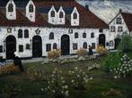 Schilderij van een Begijnhof afkomstig uit België gesign. JR, Ophalen of Verzenden