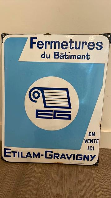Oud Emaille reclamebord Etilam-Gravigny Fermetures beschikbaar voor biedingen