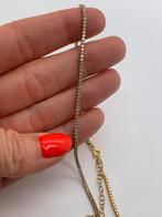 X623 Prachtige zilveren ketting goudkleur strass, Met strass, Ophalen of Verzenden, X, Goud