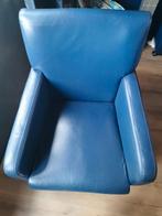 Vier blauwe leren eetkamerstoelen met wieltjes z.g.a.n., Huis en Inrichting, Stoelen, Ophalen, Blauw, Leer, Zo goed als nieuw