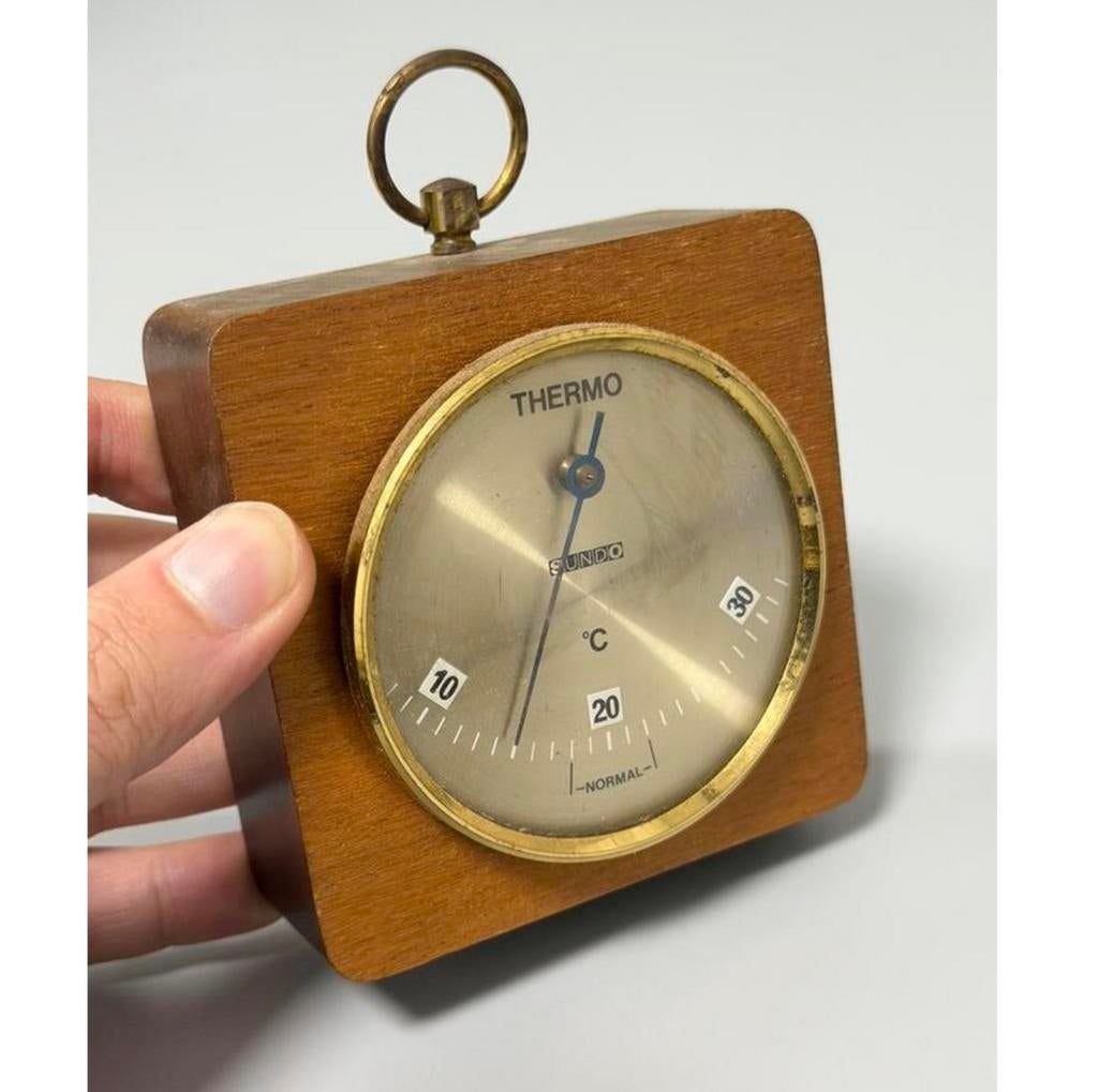 Vintage SUNDO Thermometer & Barometer — Houten Behuizing 9cm, Ophalen of Verzenden, Zo goed als nieuw, H, H