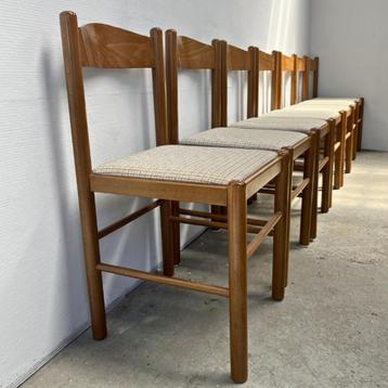 Set (7) vintage eetkamerstoelen hout, geruit | Scandinavisch beschikbaar voor biedingen