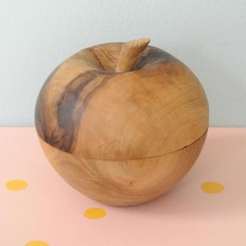 vintage houten appel POTJE dekselbakje brocante retro oud beschikbaar voor biedingen