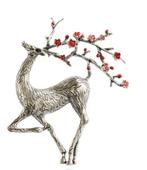 Nieuw, broche, hert. 7 cm - 8,5 cm. Zilverkleurig met rood., Overige materialen, Overige kleuren, Nieuw, Ophalen of Verzenden