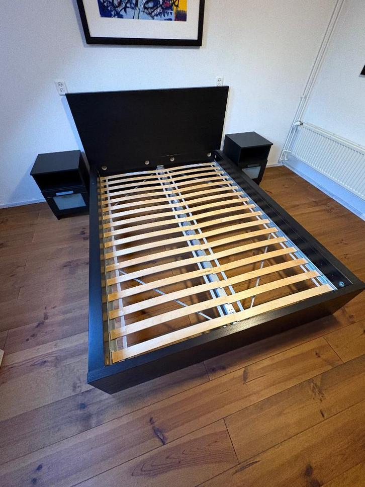 Ikea Malm Bed 200x140, Huis en Inrichting, Slaapkamer | Bedden, Zo goed als nieuw, Tweepersoons, 140 cm, 200 cm, Hout, Zwart, Ophalen