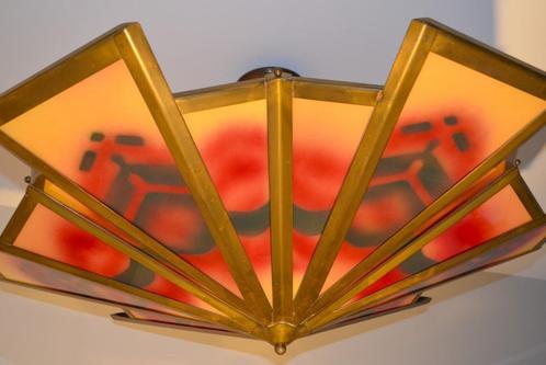 XXL Tuschinski - Amsterdamse school - Artdeco lamp - 100 cm, Huis en Inrichting, Lampen | Plafondlampen, Gebruikt, Glas, Metaal