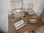 4 Antieke Vitrine Doosjes  Geslepen Glas en Messing, Ophalen of Verzenden