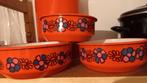 Retro pannenset 10-delig. Oranje met bloemen jaren 80, Huis en Inrichting, Keuken | Potten en Pannen, Ophalen of Verzenden