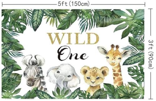 BINQOO 5x3ft Jongen Wilde Achtergrond Dieren Groen Eerste Ve, Hobby en Vrije tijd, Feestartikelen, Nieuw, Overige typen, Overige