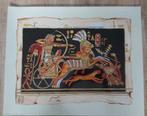 Poster Egypte – Toetanchamon in strijdwagen, Verzamelen, Foto's en Prenten, Gebruikt, Ophalen of Verzenden, Voor 1940, Prent