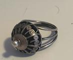 Zilveren Vintage Ring met Parel, Gebruikt, Ophalen of Verzenden, 17 tot 18, Dame