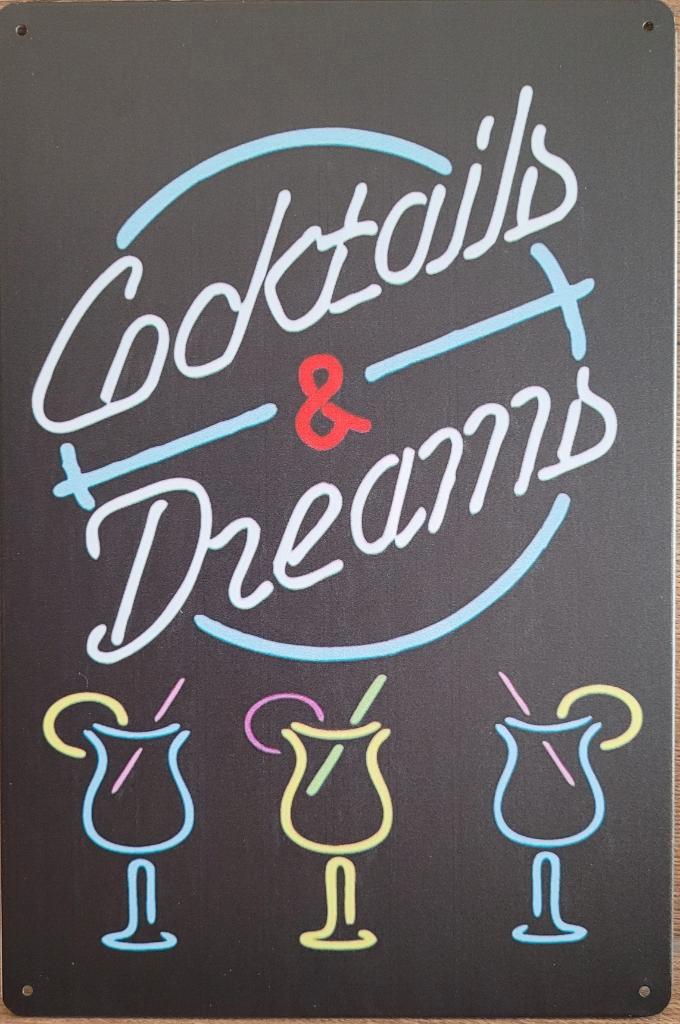 Cocktails and Dreams neon look reclamebord van metaal deco, Huis en Inrichting, Woonaccessoires | Wanddecoraties, Nieuw, Ophalen of Verzenden