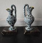 Vallauris set van 2 vaasjes keramiek op blokje marmer, Ophalen of Verzenden