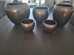 Te koop set bloempotten brons/bruin, Ophalen, Rond, Zo goed als nieuw, Minder dan 25 cm