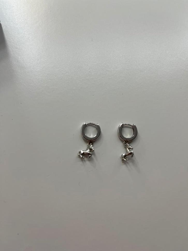 Echt Zilveren Oorbellen met Paard Hanger, Sieraden, Tassen en Uiterlijk, Oorbellen, Zo goed als nieuw, Hangers, Zilver, Zilver