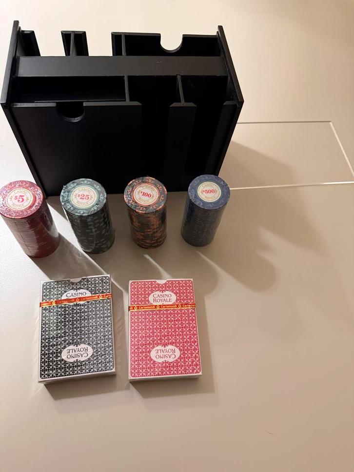 Casino Royale Pokerset met fiches en kaarten, Hobby en Vrije tijd, Gezelschapsspellen | Bordspellen, Nieuw, Drie of vier spelers