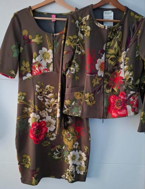 Olijfgroen jasje met jurk met bloempatroon Kyra & Ko mt L/XL, Kleding | Dames, Jurken, Nieuw, Maat 38/40 (M), Groen, Knielengte
