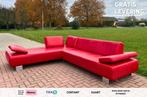 GRATIS LEVERING HEEL NL Montel Rode Echt Leer Hoekbank, Huis en Inrichting, Banken | Bankstellen, 250 tot 300 cm, Hoekbank, Leer