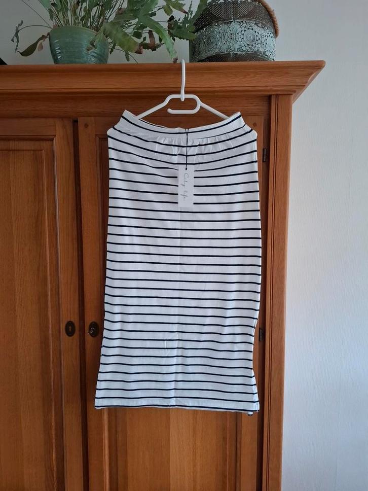 Streep rok, Kleding | Dames, Rokken, Nieuw, Maat 36 (S), Wit, Onder de knie, Ophalen of Verzenden