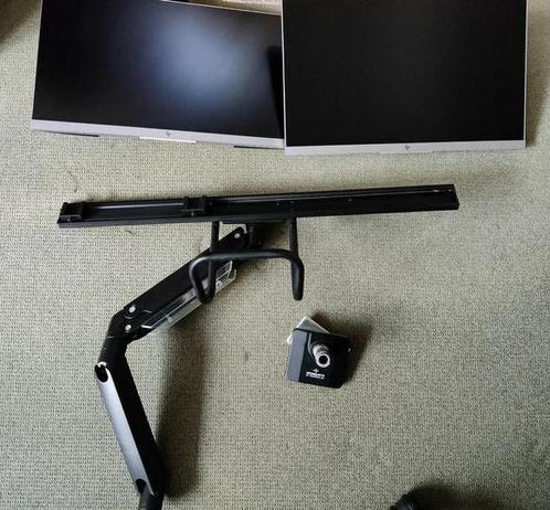 2x HP 24 inch Monitor met Neomounts Arm, Computers en Software, Monitoren, Gebruikt, 60 Hz of minder, HDMI, Ingebouwde camera