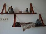 Bruine wandplanken met leren banden. 85x18 cm, Huis en Inrichting, Woonaccessoires | Wandplanken en Boekenplanken, Ophalen of Verzenden