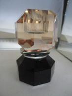 Kandelaar glas geslepen 8 hoekig, zwart /rookglas 9 cm, Ophalen of Verzenden, Glas