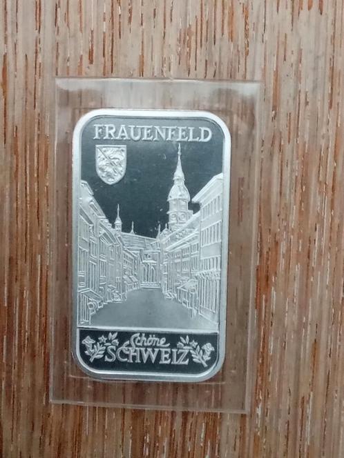 1 Oz 999 zilverbaar Valcambi Zwitserland met stadsgezicht, Postzegels en Munten, Edelmetalen en Baren, Zilver, Verzenden