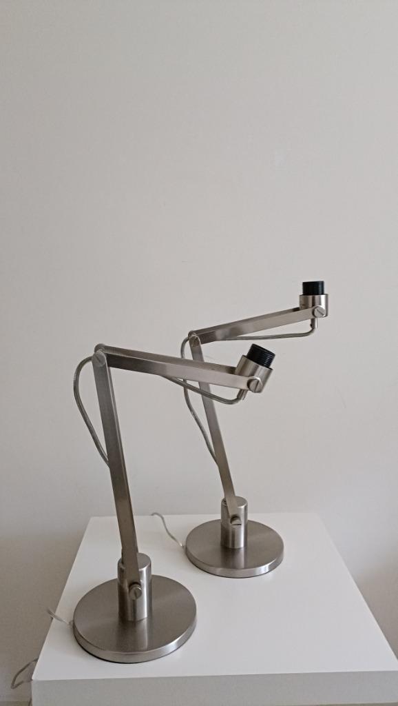 RVS design tafel lamp met verstelbare voet set van 2, Huis en Inrichting, Lampen | Tafellampen, Zo goed als nieuw, 50 tot 75 cm