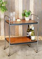 Vintage serveerwagen met flessenhouder – formica en chroom, Ophalen, Overige materialen, Gebruikt, -